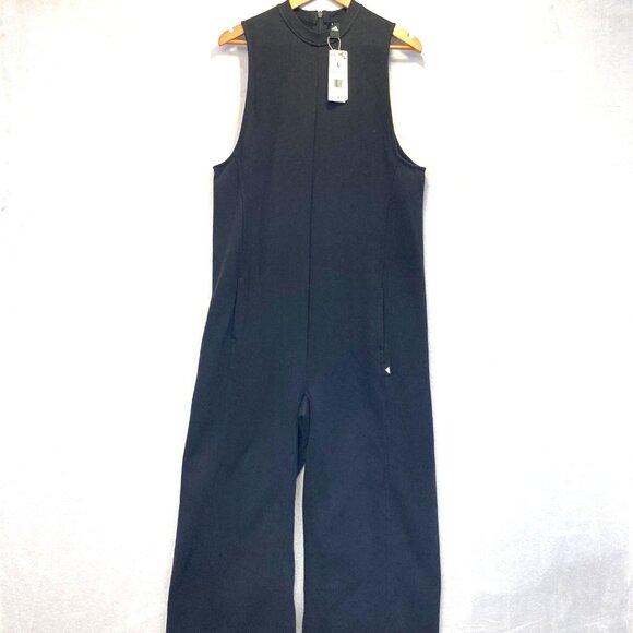 NWT Adidas Wide Leg Drop Waist Jumpsuit Womens Large Black Sleeveless Sweatsuit - Picture 1 of 15